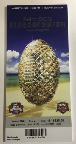 2009 BCS National Championship Game Mini Mega Ticket FLORIDA GATORS 14 x 6" DM1 Cover
