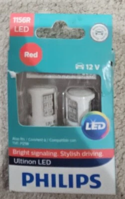PHILIPS 1156R RED ULTINON LED LIGHTS BRIGHT SIGNALING BULBS PACK OF 2 - Image 1 of 2