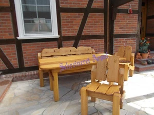 Rustikale Gartenmöbel Massivholz Terrassenmöbel Sitzgarnitur Sitzgruppe Eiche - Bild 1 von 12