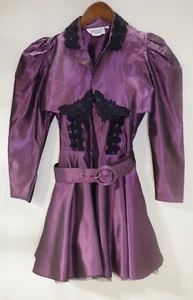 #P Vintage Hollywood Babe USA M Party Dress & Bolero Purple Taffeta & Black Lace - Picture 1 of 10