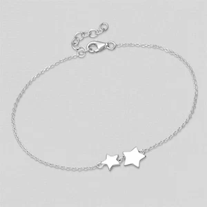 925 Sterling Silver Minimal Double Star Chain Bracelet Women Girls Cute - Picture 1 of 2