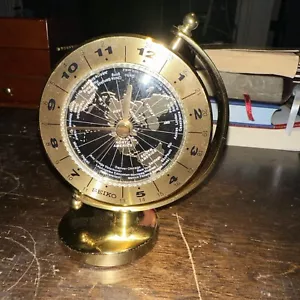 Seiko World Time Table Clock Brass Case with Gimbaled Design QHG106GLH - Picture 1 of 4