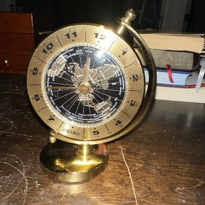 Seiko World Time Table Clock Brass Case with Gimbaled Design QHG106GLH - Image 1 of 4