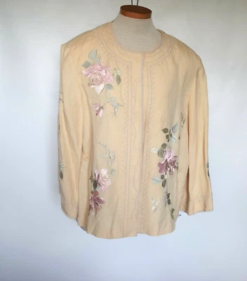 DONNA MORGAN Women's Blazer Jacket Size 16 Ivory Linen Blend Embroidered  - Image 1 of 4