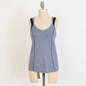 Lululemon Athletic Tank Top 6 Blue Knit Layered Shelf Bra Cross-Strap Racerback - Picture 1 of 6