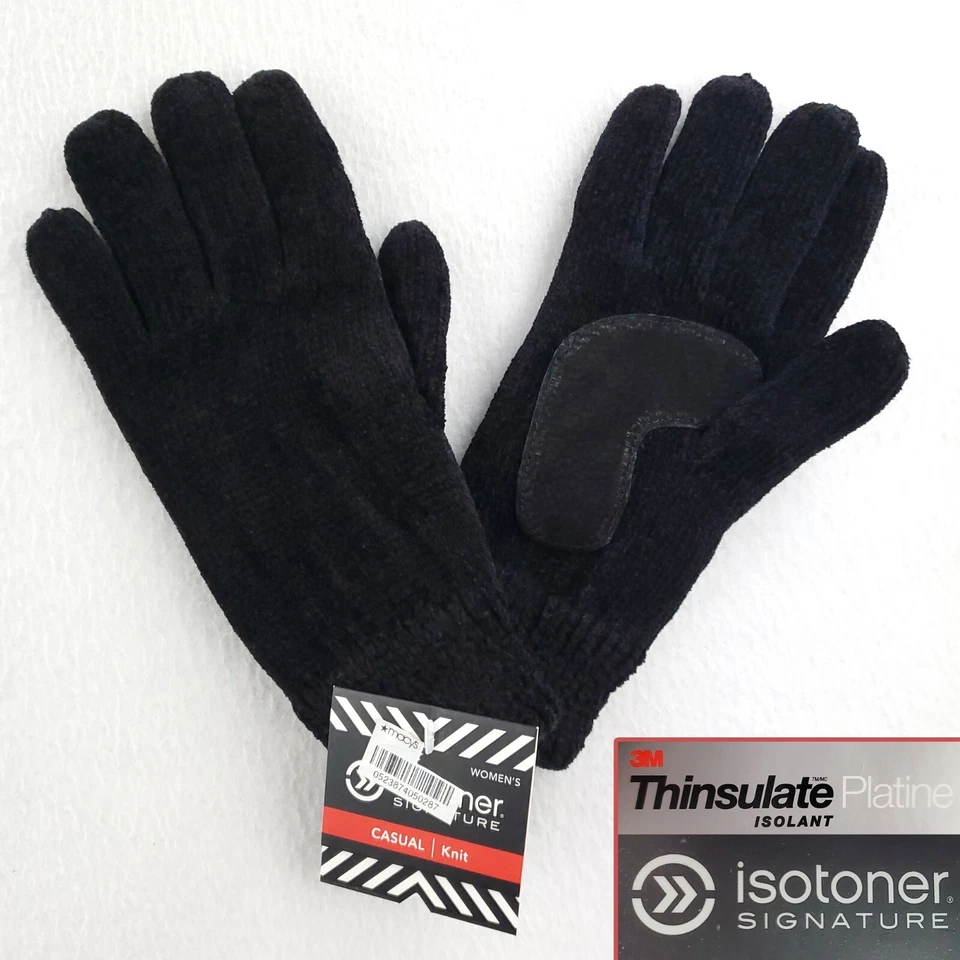 ISOTONER Signature Women's Casual Knit Gloves One Size Black Fleece Lining