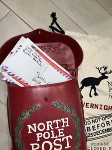 Large Vintage Style Metal Christmas North Pole Post Mail box, Letters & Sack!! - Picture 1 of 9