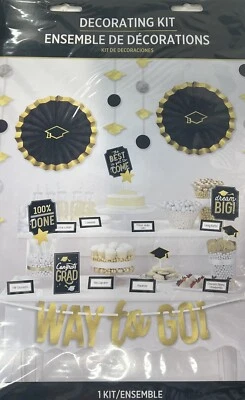 Black, Silver & Gold Graduation Party Buffet Table Decorating Kit, 23pc - Image 1 of 2