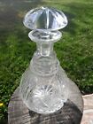 Vintage American Cut Etched Pinwheel Star Crystal Decanter & Stopper Glass 10" 