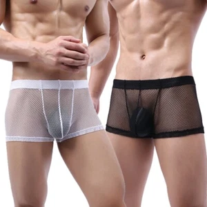 Men's Mesh Transparent Shorts Pants Underwear Nightwear Fishnet Boxers Panties - Picture 1 of 35