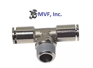 1/4" O.D. Tube Run x 1/4" MNPT Swivel Branch Tee Poly Push Nickel-Brass 20106NIC - Picture 1 of 4