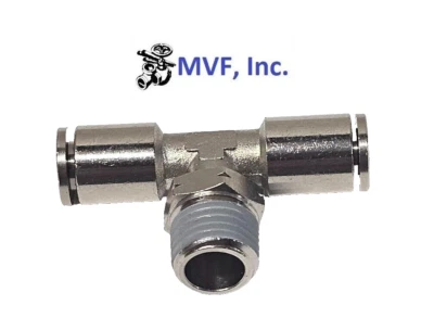 1/4" O.D. Tube Run x 1/4" MNPT Swivel Branch Tee Poly Push Nickel-Brass 20106NIC - Image 1 of 4