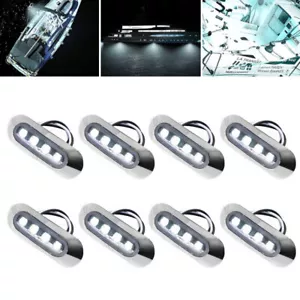 8Pcs Marine Boat LED Deck Courtesy Lights Stern Transom Light White Waterproof - Foto 1 di 11