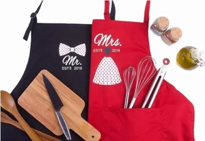 Set of 2 Mr Mrs Anniversary Apron Gift - Est 2019 - 5th Year Anniversary Gift - Picture 1 of 6