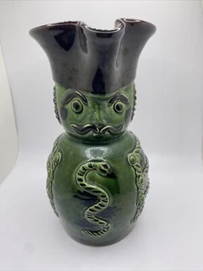 Vintage Hungary Jug Hungarian Folk Art Green Pottery Pitcher Miska Soldier 8” - Picture 1 of 10