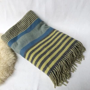 Begg Scotland Blanket Throw Lambswool Angora Blue Green Yellow Striped 49"x 71" - Picture 1 of 9
