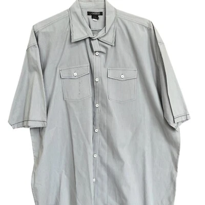 Camisa Method Para Hombre XXL Gris Blanco Rayas Manga Corta Bolsillo con Botones Informal Foto 1 de 4