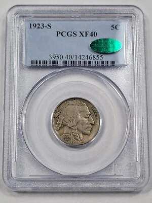1923 S Buffalo Nickel 5c PCGS XF40 CAC San Francisco Key Date Nice *J879 - Image 1 of 3