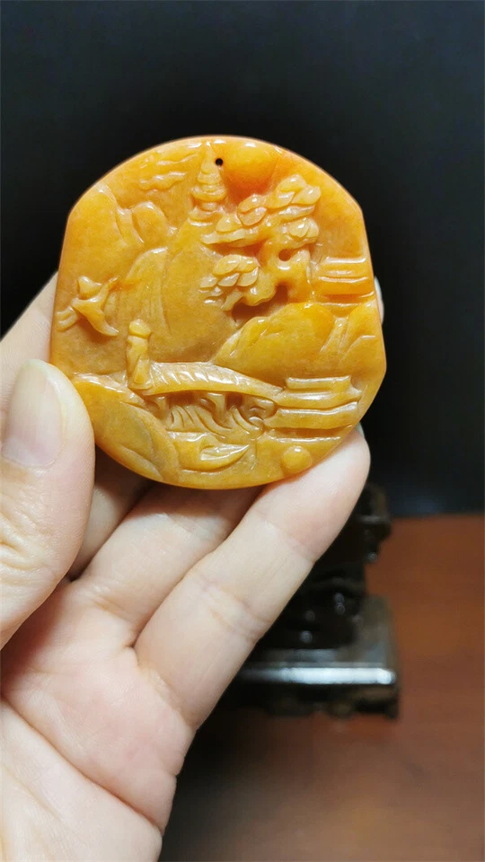 100% Natural Hand-carved Jade Pendant Jadeite Necklace landscape  A-44  - Image 1 of 4