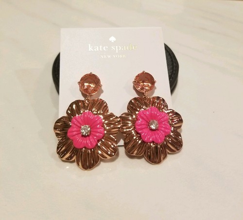Orecchini pendenti KATE SPADE "Posy Grove" placcati oro rosa resina fucsia e cristallo