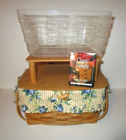 Longaberger Pie Basket w Lid Liner Table Riser and Protector 2000 Swing Handles Cover