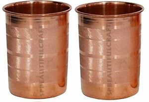 100% Copper Water Drinking Glass Tumbler Handmade For Health Yoga Benefits 2 Pcs