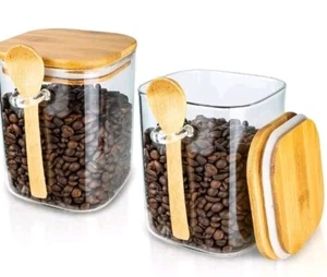 2 Pack 800ML BPA Free Glass Airtight Food Canisters Storage W/ Bamboo Lids Spoon - Picture 1 of 7