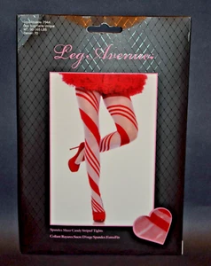 Sheer Candy Cane Christmas Striped Pantyhose Women's One Size Leg Avenue 7944 - Picture 1 of 4