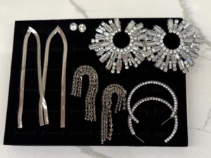 Lot of 5 Pairs Silver Tone, Rhinestone & CZ Earrings – Sparkling Crystal Drops - Picture 1 of 7