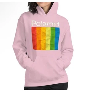 Polaroid Pink Pullover Hoodie Rainbow Logo Kangaroo Pocket Size Girls XL   - Picture 1 of 8