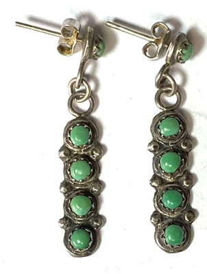 Висячие серьги серебро зеленая бирюза 5 точек 37 мм x 7 мм - Изображение 1 из 3
