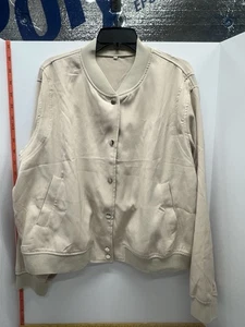 Women’s Beige Bomber Jacket – Size L – Lightweight Snap Button Coat - Picture 1 of 6