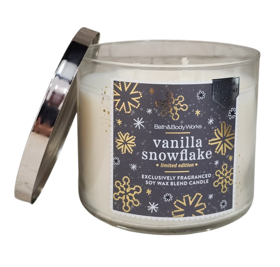 NUEVO Bath & Body Works Vanilla Snowflake 3 mechas vela 25-45 horas de combustión, 14 oz Foto 1 de 1
