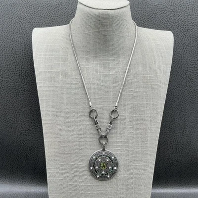 lia sophia Womens Medallion Pendant Necklace Abalone Crystal Chain Silver Tone - Image 1 of 4