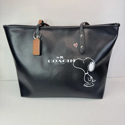 COACH Tote Hand Shoulder Bag Snoopy Leather Black 10”h 16”w 6.5”d Never Used - Image 1 of 4