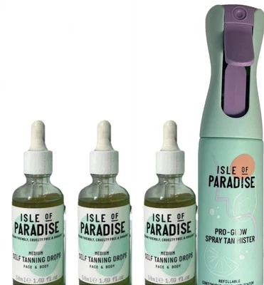 3 ISLE OF PARADISE MEDIUM SELF TANNING DROPS 1.69 oz ea with free MISTER BOTTLE - Image 1 of 3