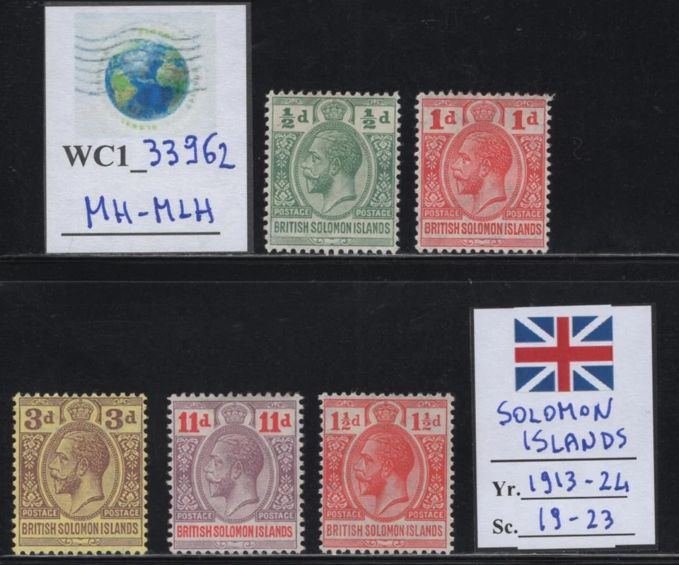 WC1_33962 BRITISH COL.:SOLOMON ISL. Colorful 1913-24 set. Sc.19-23. MH-MLH - Image 1 of 1