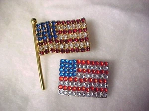Broche prendedor vintage de 2 estrellas y rayas patrióticas bandera estadounidense estrás - Imagen 1 de 7