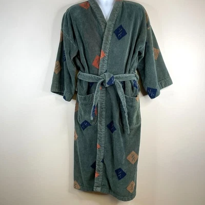 Acogedora bata de tela de felpa gruesa vintage Alexander Julian colores OS bolsillos con cinturón Foto 1 de 4