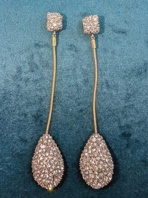 Pendientes colgantes Alexis Bittar pavé lágrima chapados en oro 10K, cristales de Swarovski Foto 1 de 4