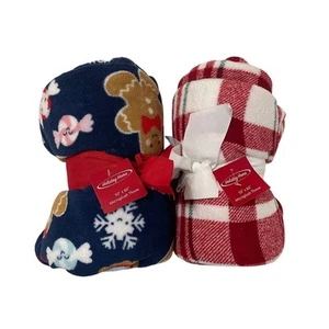Holiday Home Microplush Throw Blankets 50"x60" Red Plaid Blue Gingerbread NEWW - Picture 1 of 7