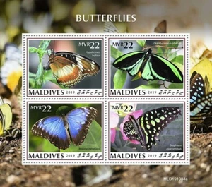 BUTTERFLIES Insect 4-Value MNH Stamp Sheet #43 (2019 Maldives) - Picture 1 of 1