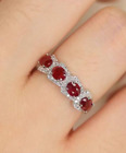 14K White Gold Plated 2 Ct Oval Cut Lab Created Red Ruby Women's Engagement Ring