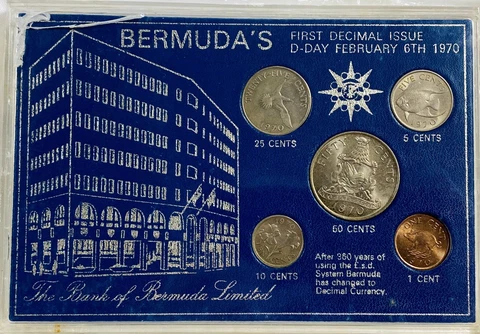 Bermuda 1970 First Decimal Issue D-Day February 6th 1970 Five Coin Bank Set Cover