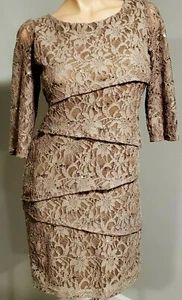 ❤ RONNI NICOLE Champagne Taupe Floral Lace Lined Sheath Dress Size 8 ~ NICE! - Picture 1 of 9