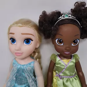 Lot Of 2 Disney Princess Tiana Doll 13" and Princess Elsa Doll 12" - Picture 1 of 11