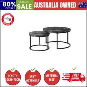 Set of 2 Coffee Table Round Nesting Side End Table Black - Picture 1 of 9