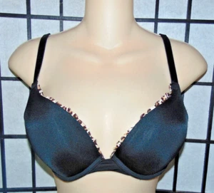 Sophie Vergara Black Nylon Padded Underwire Bra sz 36 D Lace Trimmed - Picture 1 of 4