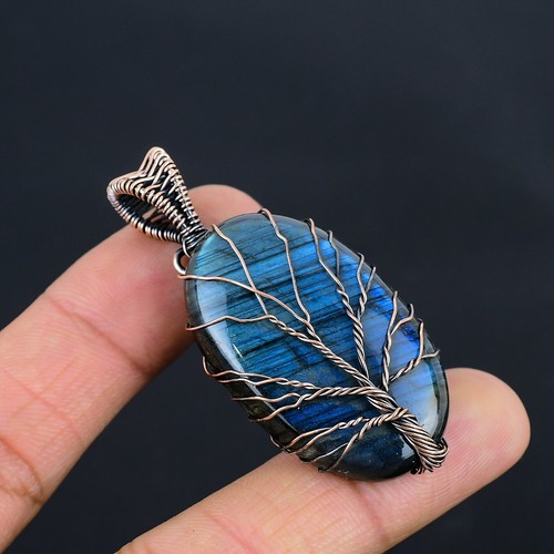 VETEMENTS Ciondolo Albero Avvolto Pietra Preziosa Labradorite Blu Fuoco Labradorite Pietra Preziosa Rame LC 242