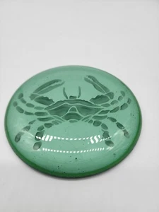 CRAB Poured Glass Paper Weight One Side Embossed ASTROLOGY CANCER Unique Green - Picture 1 of 12